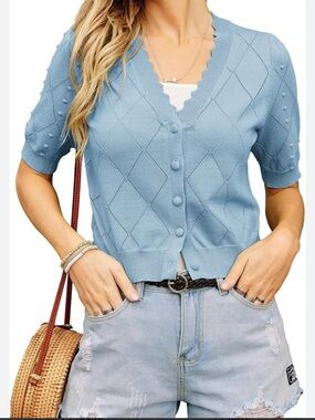 Grace Karin Light Blue Knit Button-Front Women's Sweater Cardigan